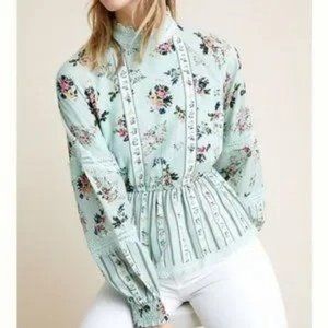 ANTHROPOLOGIE Hemant & Nandita Amour Floral Blouse XS Cottagecore Romantic